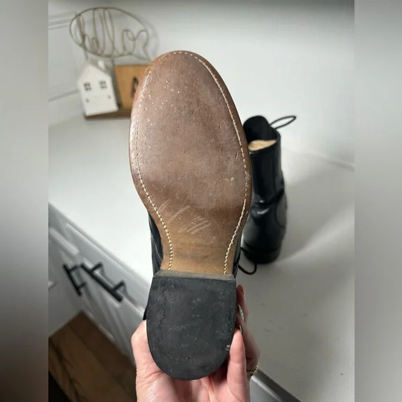 Laredo Kiltie Lace-Up Ankle Boots Womens 7M Black Leather Western Vintage Roper - Picture 7 of 8